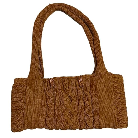 𝅺HANDMADE Vintage Earthy Mustard Knit Handbag - Picture 2 of 9